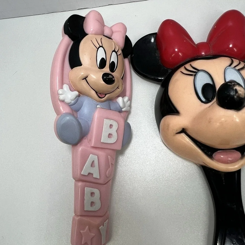 Vintage Disney Minnie Mouse Mirror Brush Pink Black‎ Avon Baby Nursery Grooming